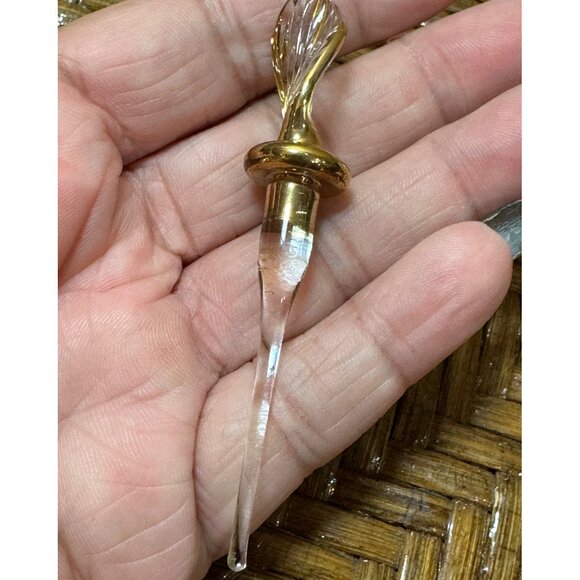 Vintage Egyptian Green Glass Perfume Bottle With Gold Accents & Stopper - Picture 5 of 7